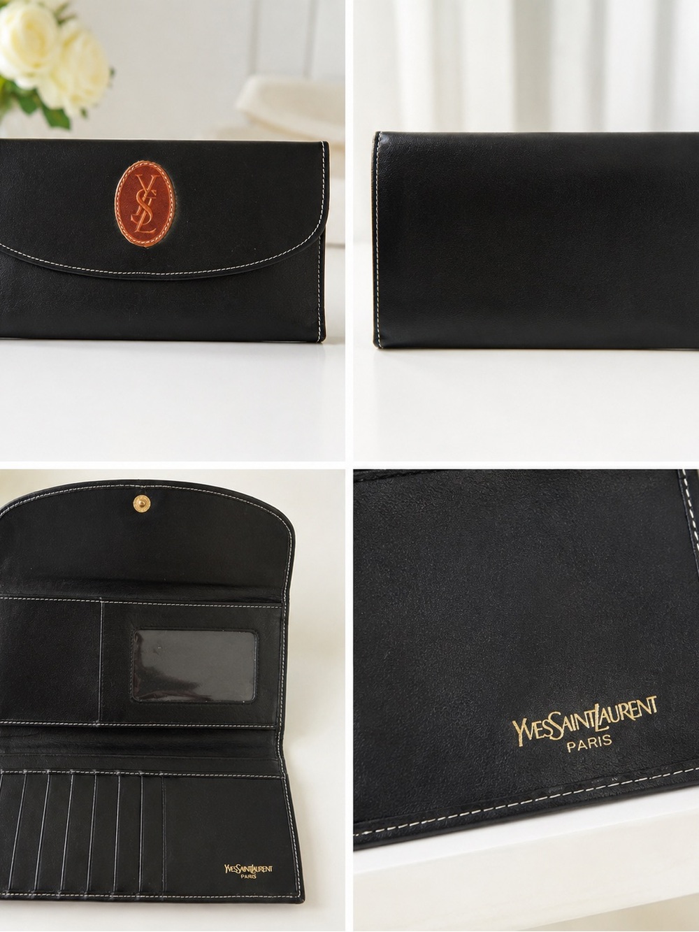 Yves Saint Laurent Black Leather Wallet with White stitching EUC - Picture 13 of 13